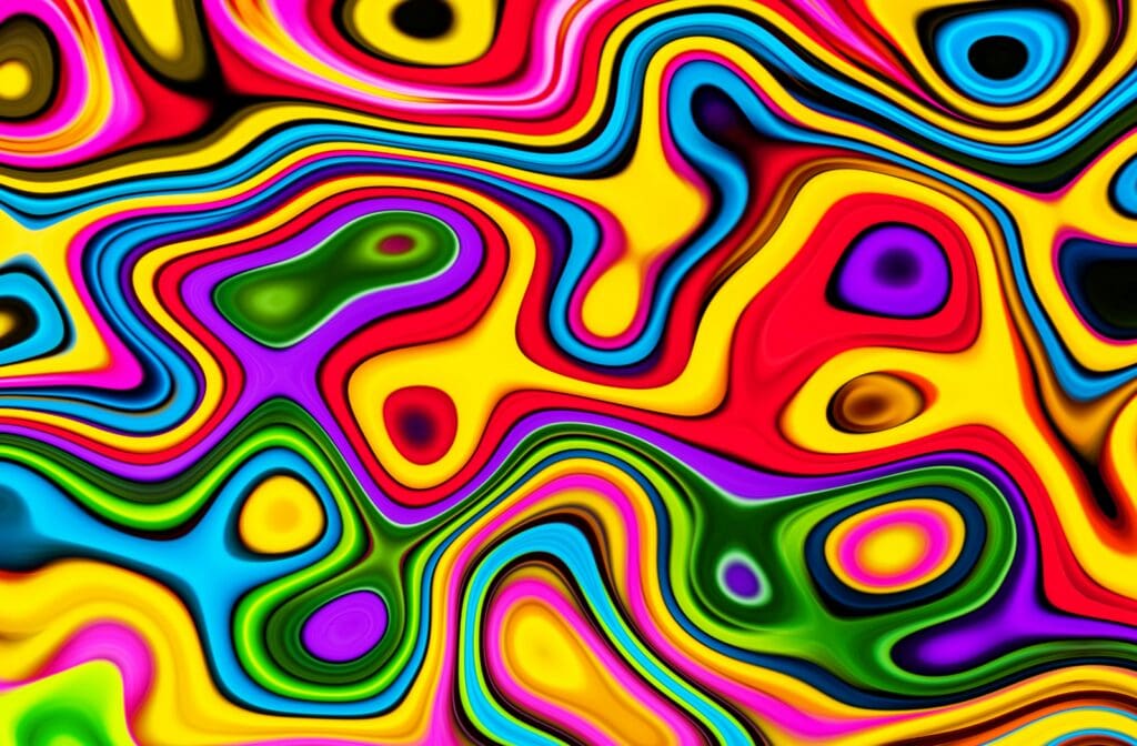 Retro colorful abstract image for a cannabis PEO vs fractional HR blog by Zen Den HR.
